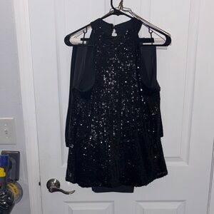 Black Sequin Halter Top with 2 button closure at neck in back